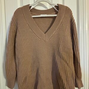 Babaton (Aritzia) Classic V-Neck Sweater in Tan